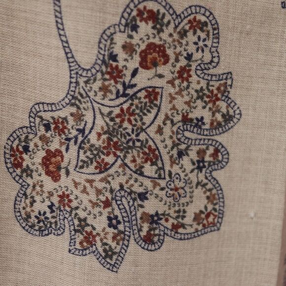 Vintage Brown Fringe Leaf Print Oversized Blanket Scarf Wrap 54x53 - Picture 3 of 10